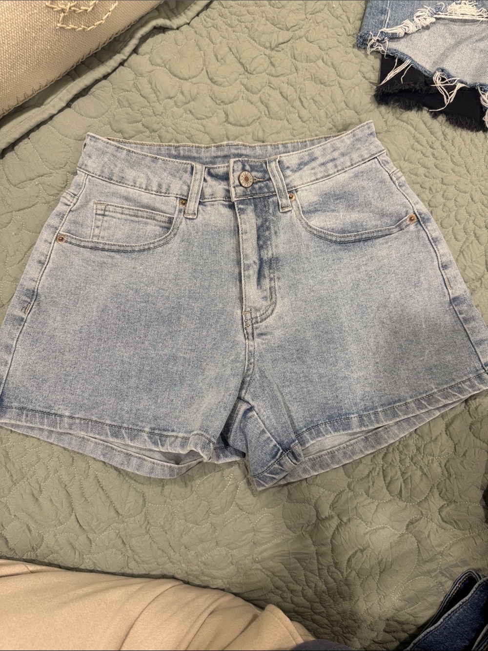 High-Rise Light Blue Denim Shorts - Women's
